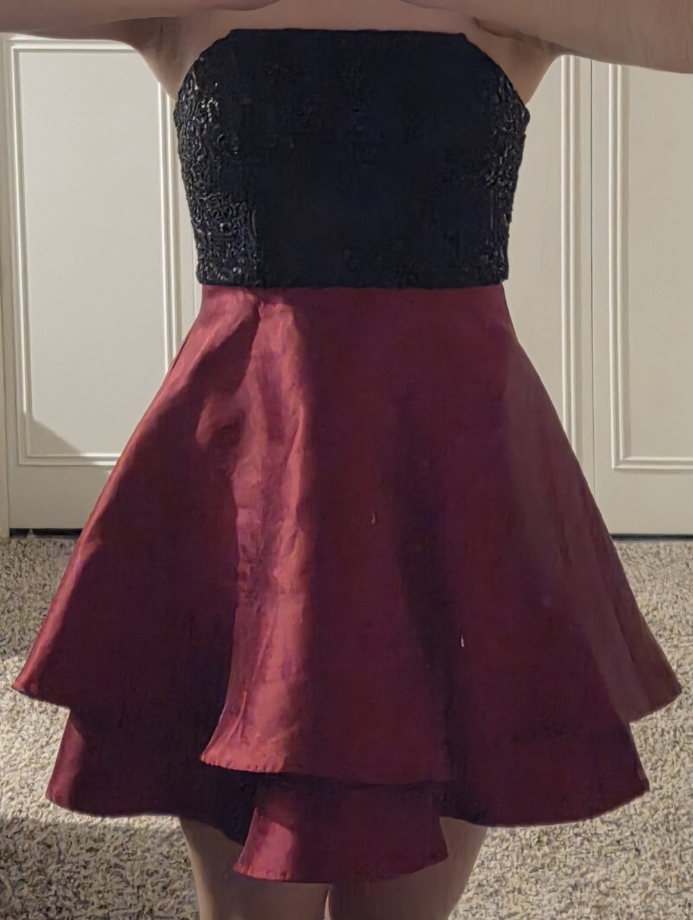 Speechless Strapless Black Lace & Burgundy Skater Dress